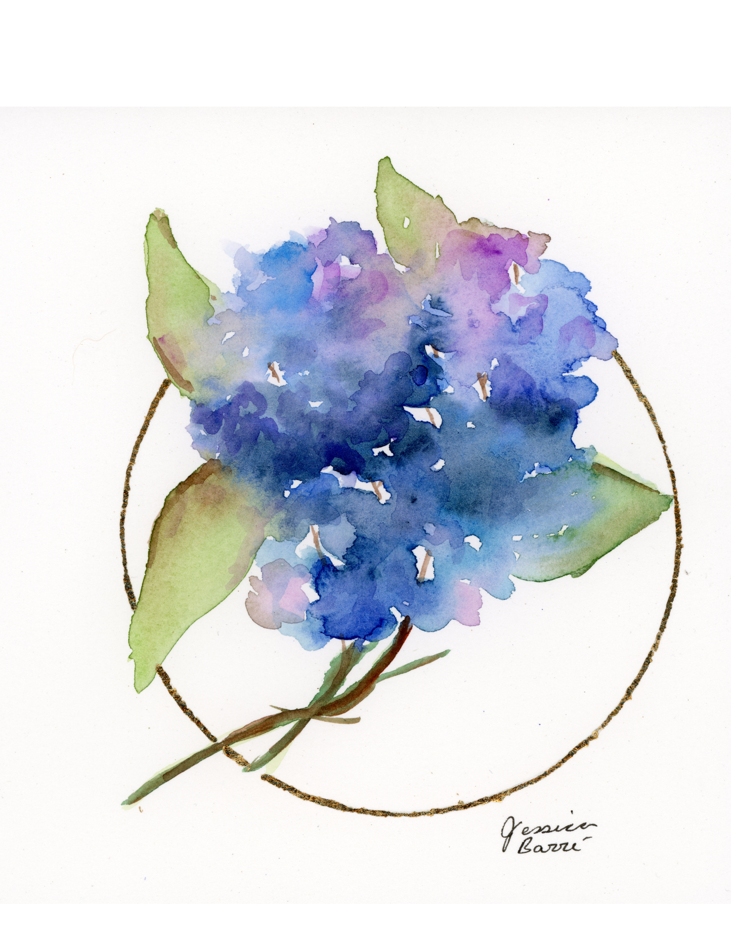 "Soft Hydrangea with Gold Leaf Circle"
