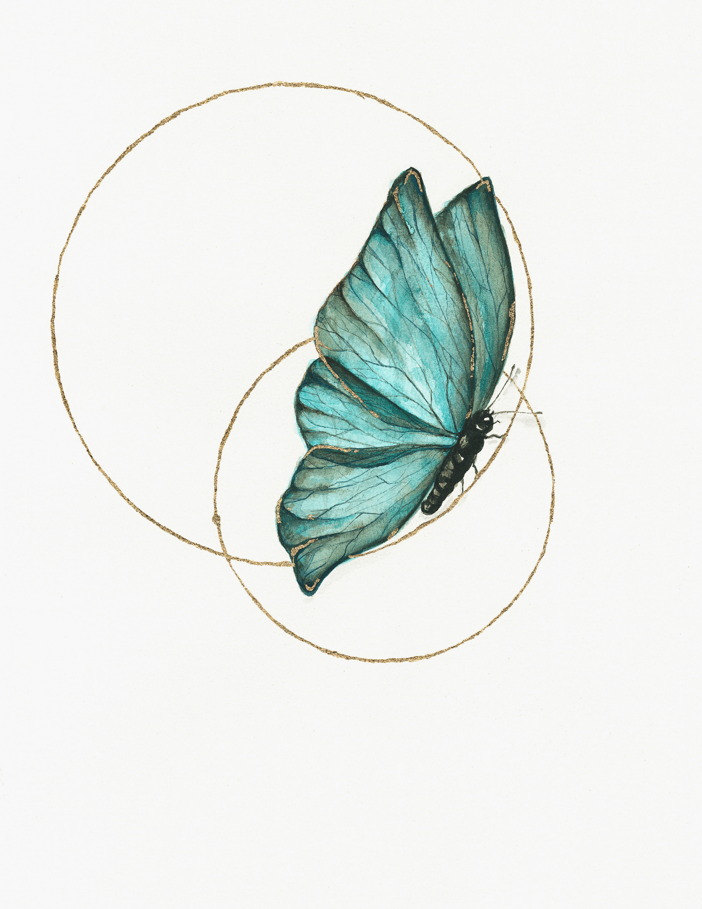 "Blue Butterfly with Gold Rings"