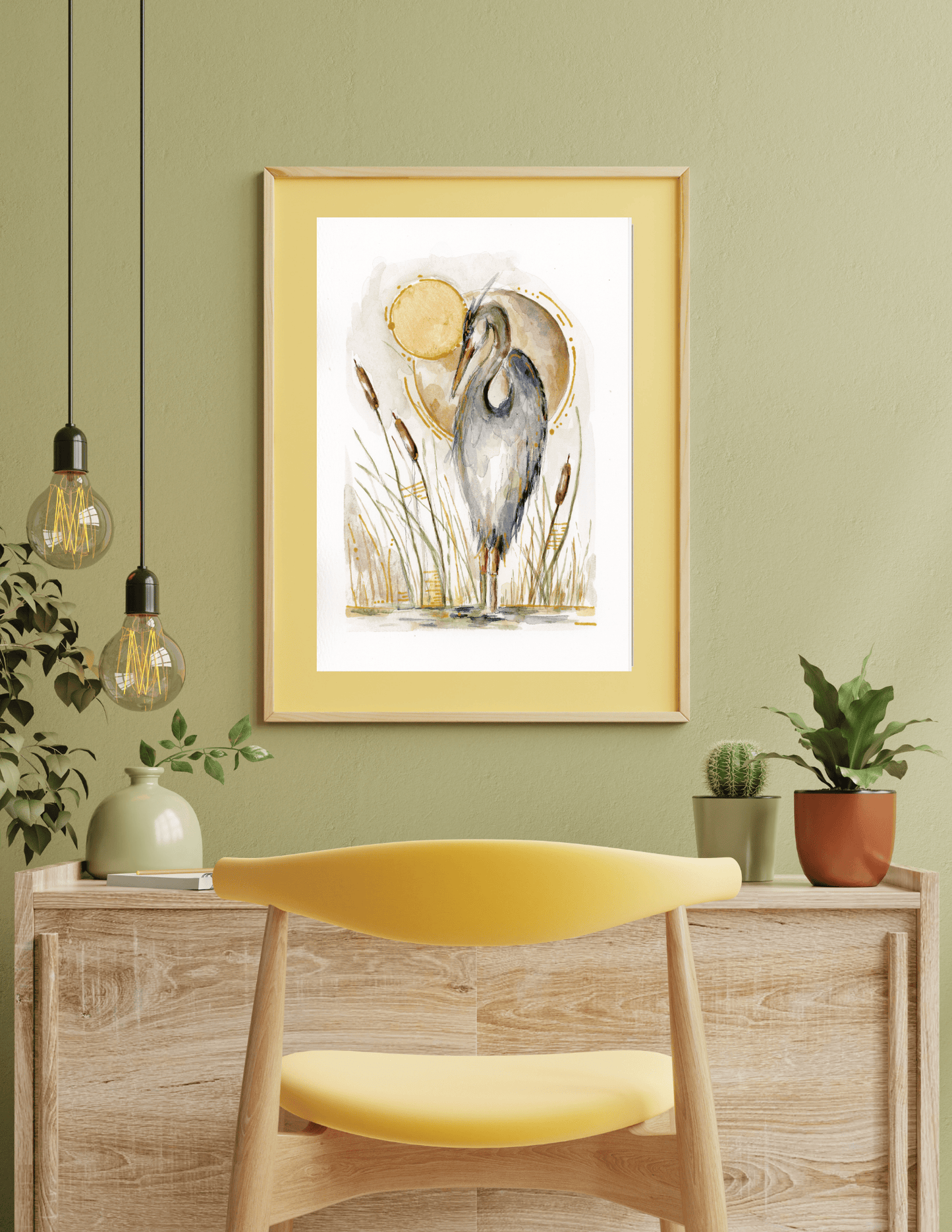 "Heron with the Sun and Moon"