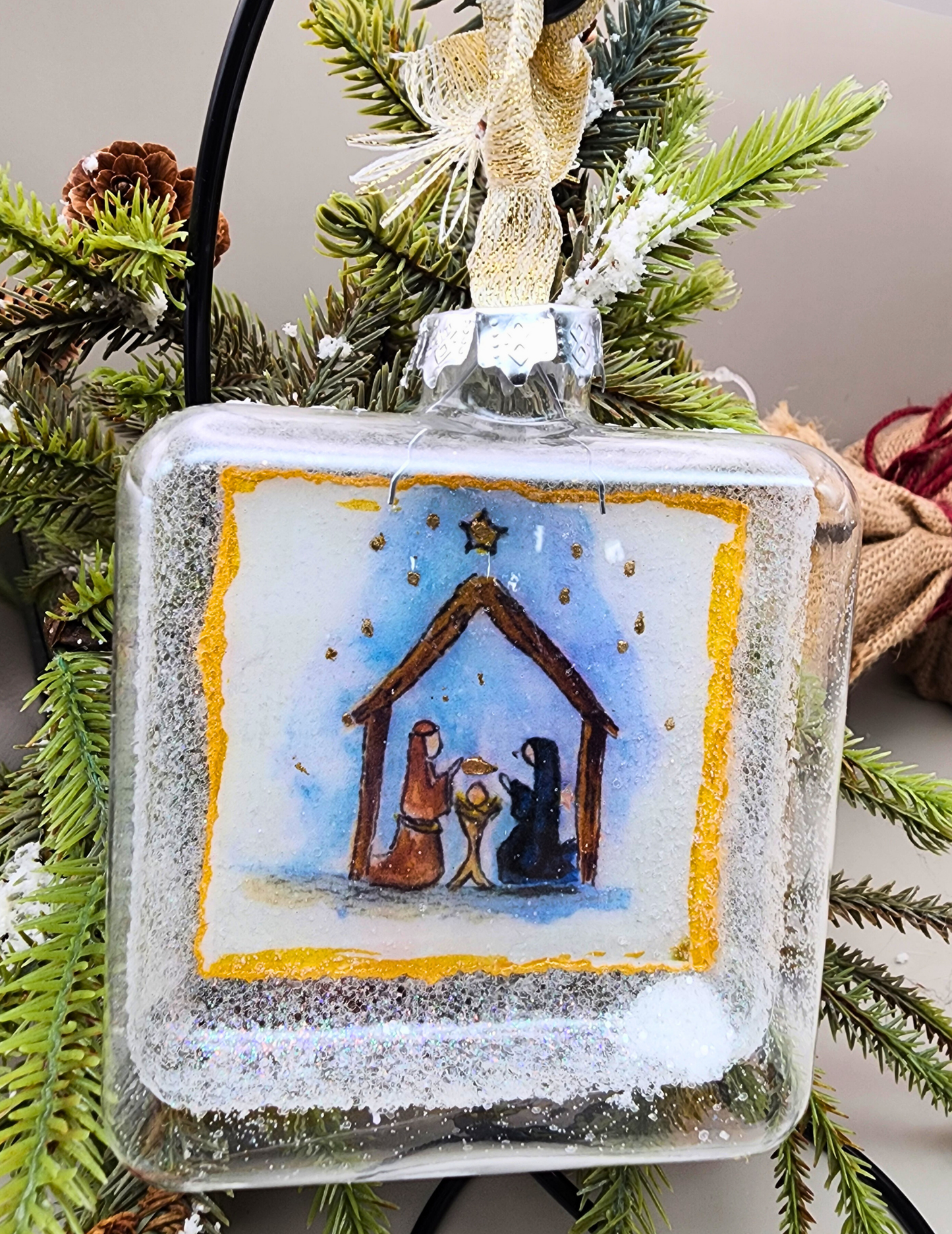 Glass Nativity Ornament