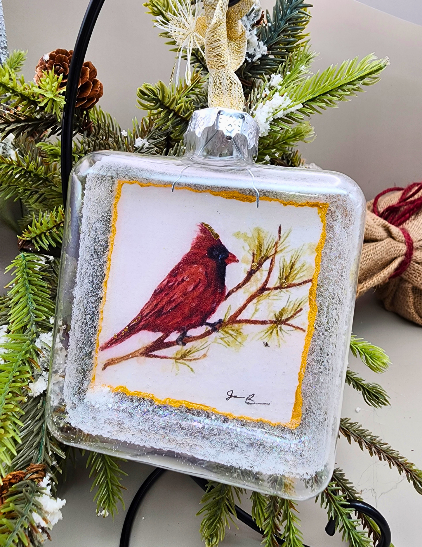 Glass Red Bird Ornament