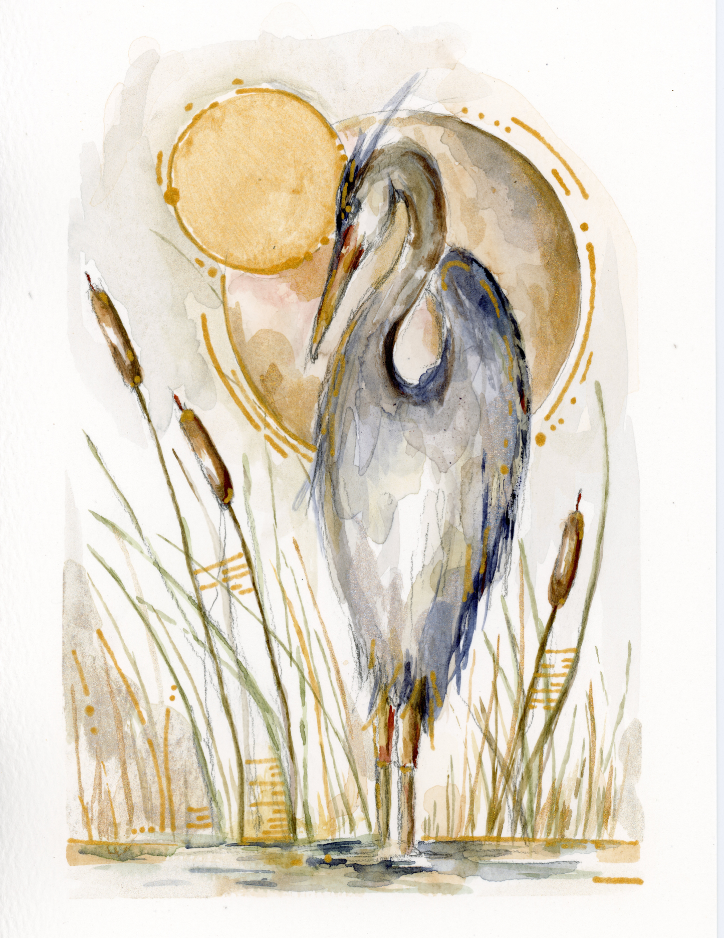 "Heron with  the Sun and Moon"