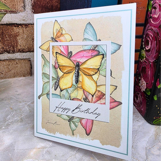 Birthday card, happy birthday, butterfly, watercolor, jessica barre art, 