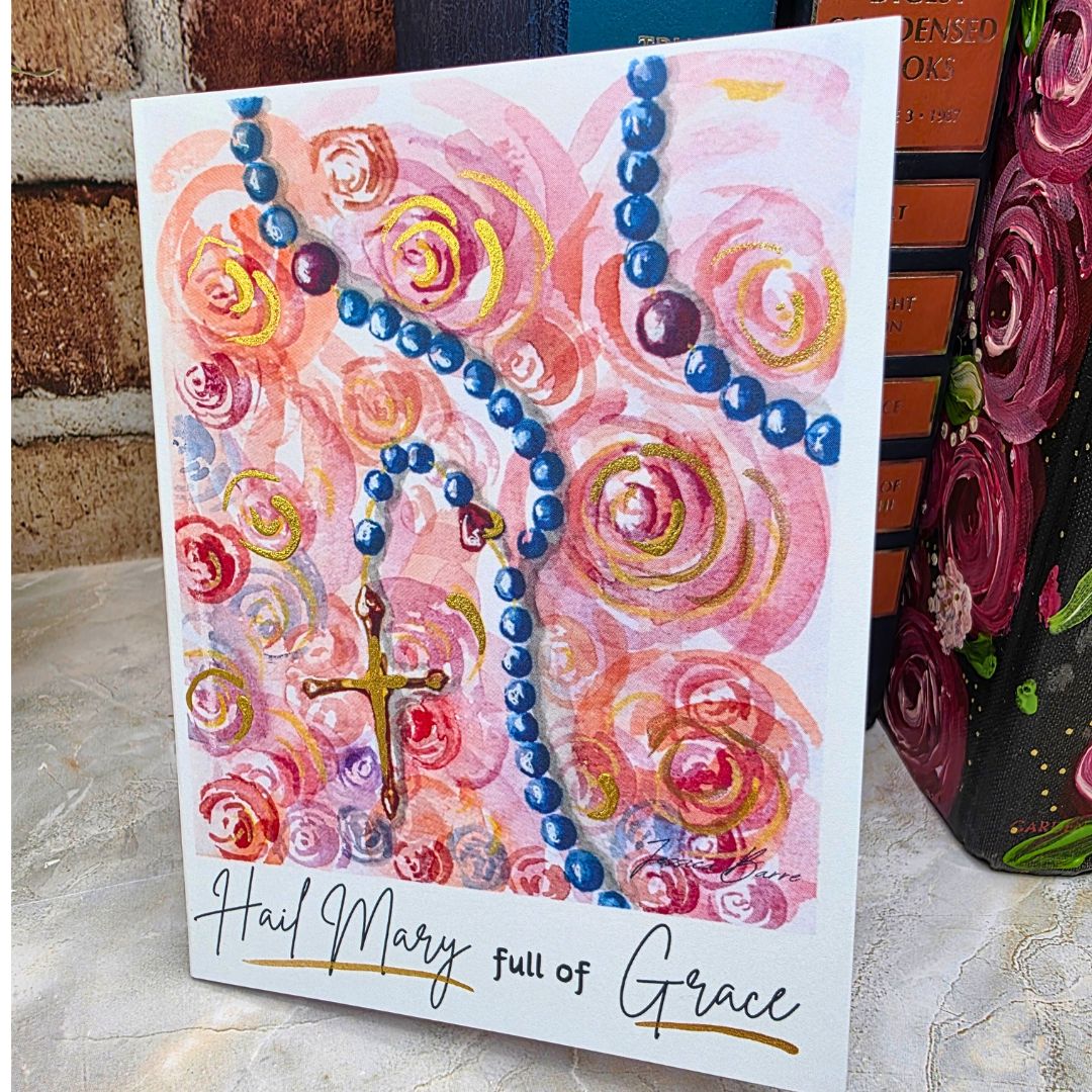 greeting card, hail mary, prayer card, rosary, jessica barre art, watercolor