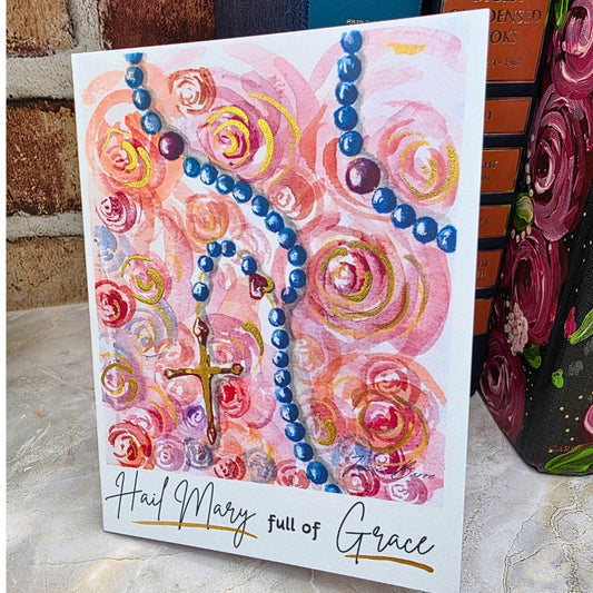 greeting card, hail mary, prayer card, rosary, jessica barre art, watercolor
