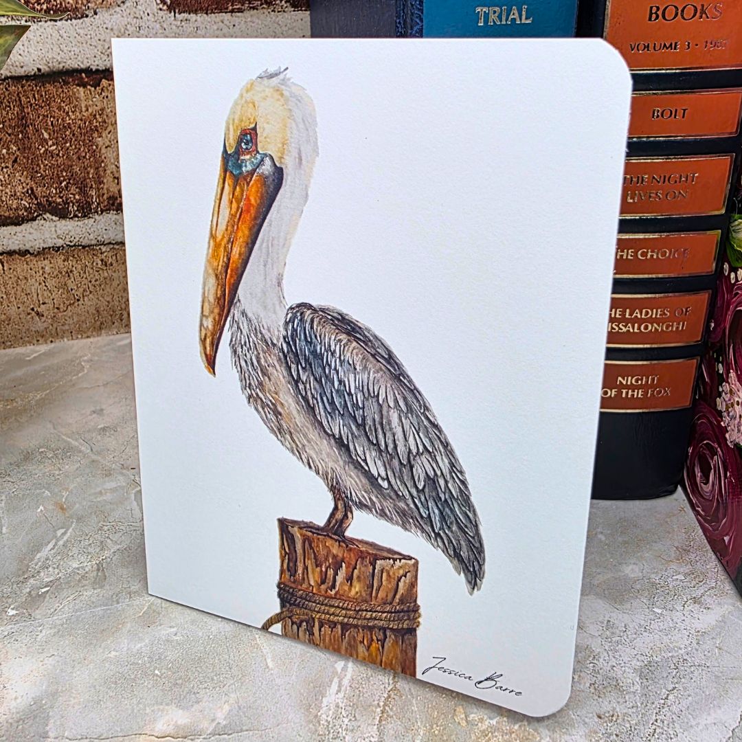 Pelican, watercolor, louisiana, jessica barre art, louisiana keepsake, art