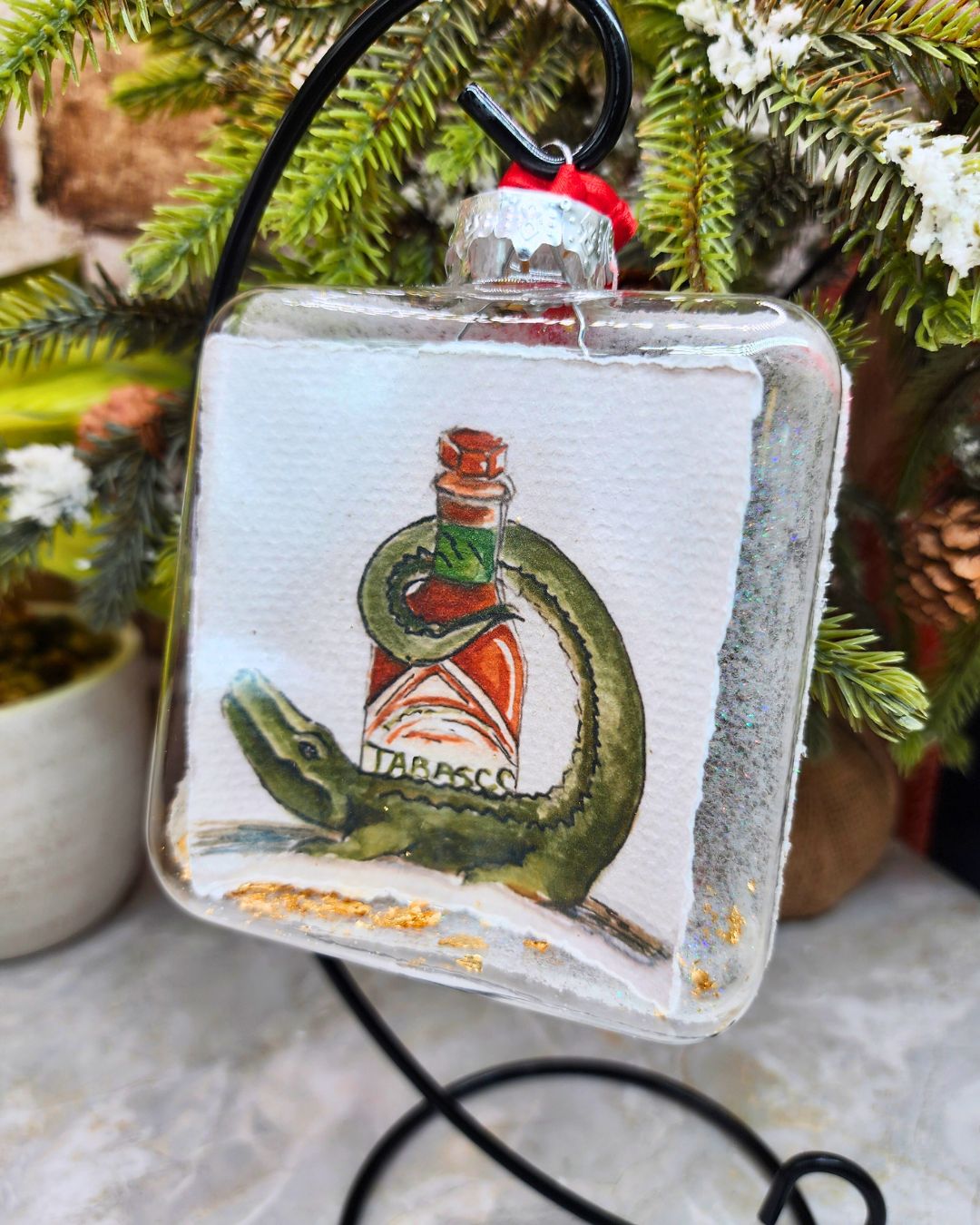 Blown Glass Alligator and Hot Sauce ornament