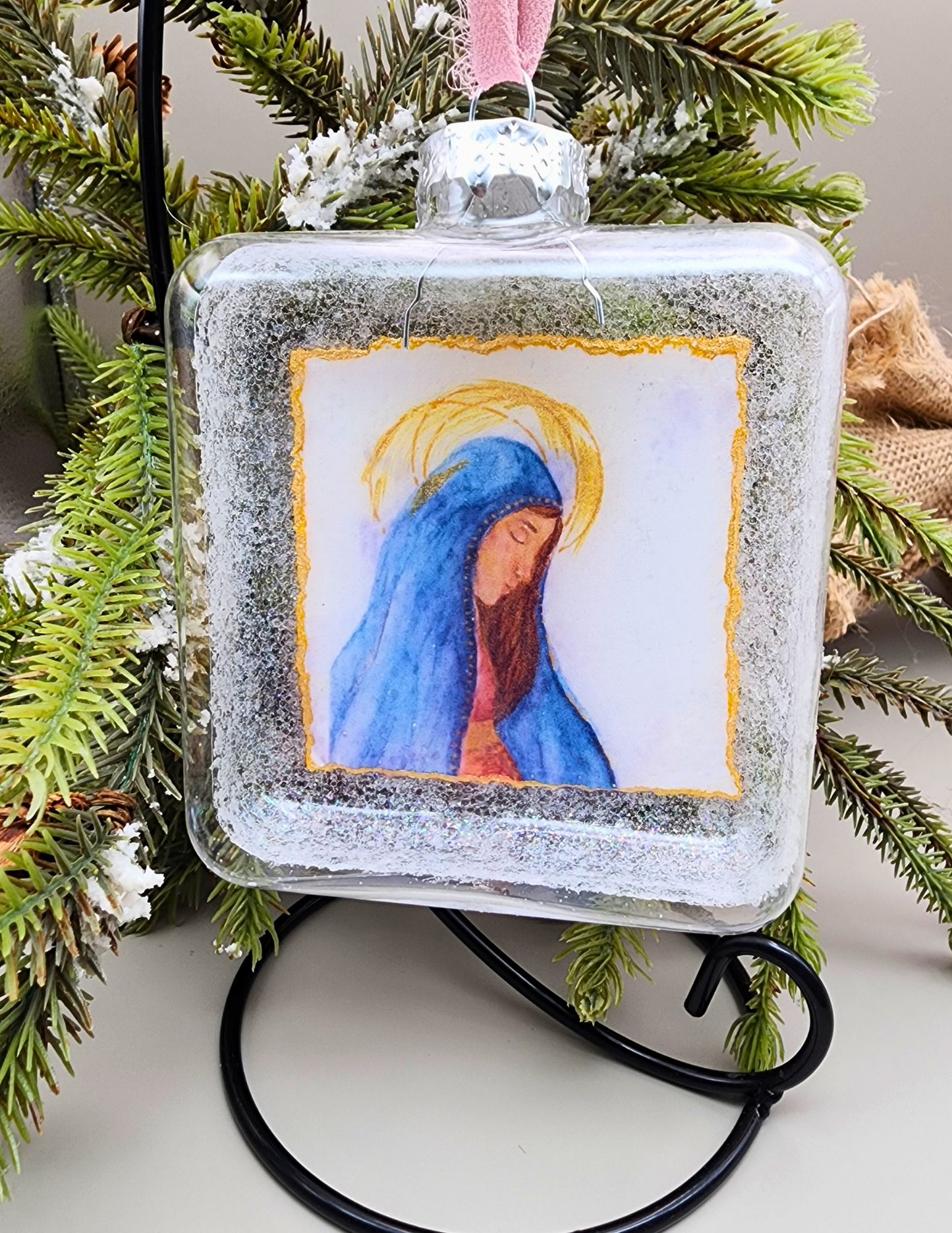 Glass Pregnant Mary Ornament